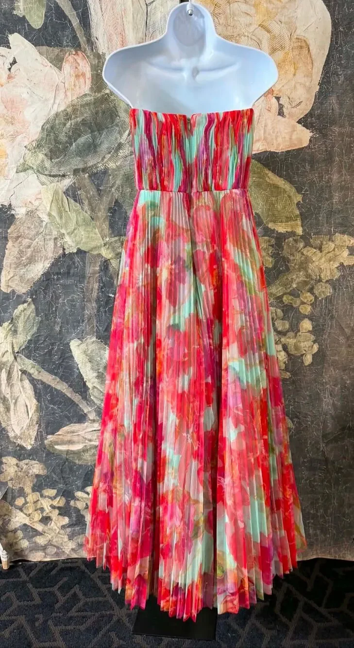 New Anthropologie Hutch Red Floral Pleated Midi Dress Size 16